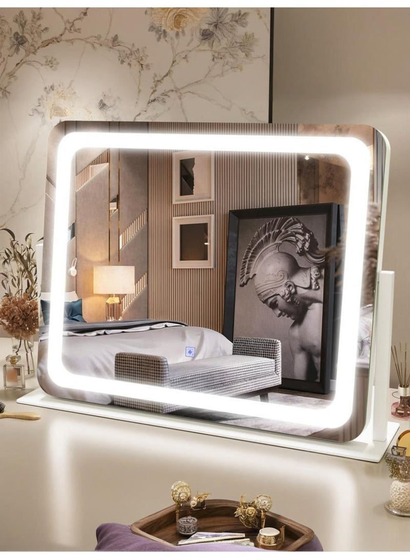 WALALLA 50×40cm Lighted Vanity Mirror with Dimmable LED Lights - 3 Color Modes, Smart Touch Control & 360° Rotating Base - Desk Makeup Mirror Metal frame (White) - Image 1