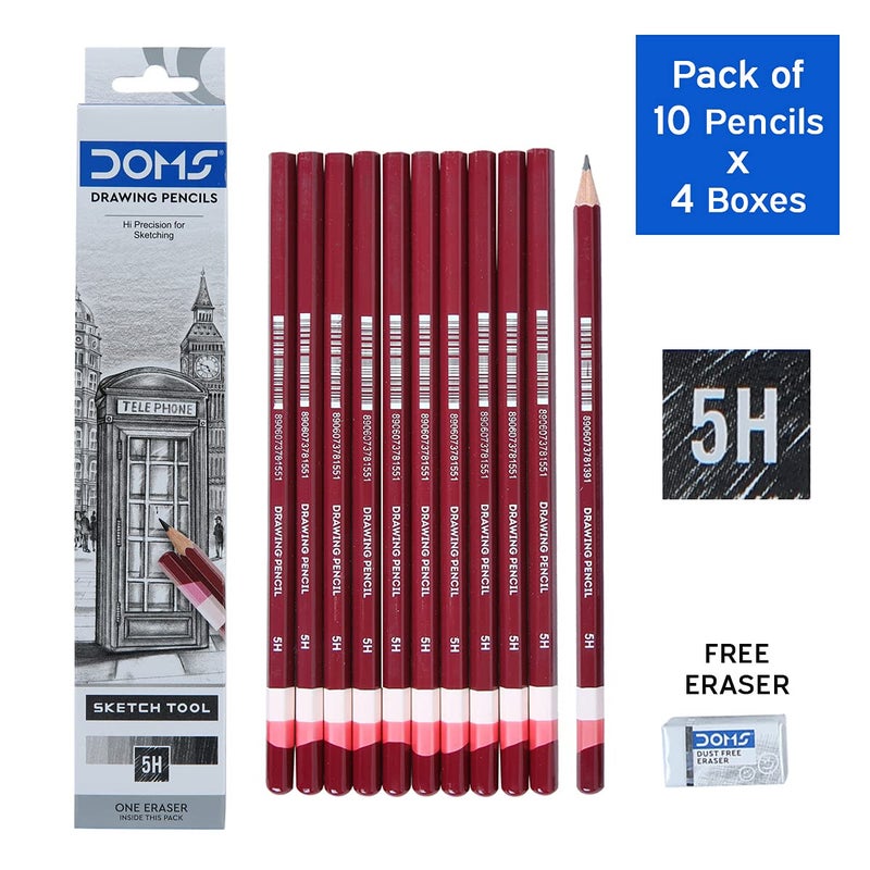 DOMS Doms Drawing & Sketching 5H Graphite Pencils (Pack of 10 x 4 Set) (DM8270P4)  - Image 2