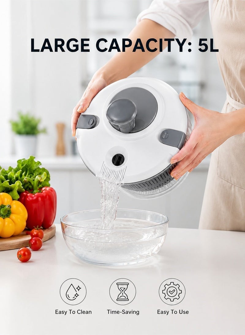 Master Gold Manual Vegetable Dryer 5L Large Rotating Handle | Professional Salad Dryer with Clear Bowl and Inner Basket | Quickly Dry Lettuce, Herbs, Fruits, Practical Kitchen Tool - Image 3