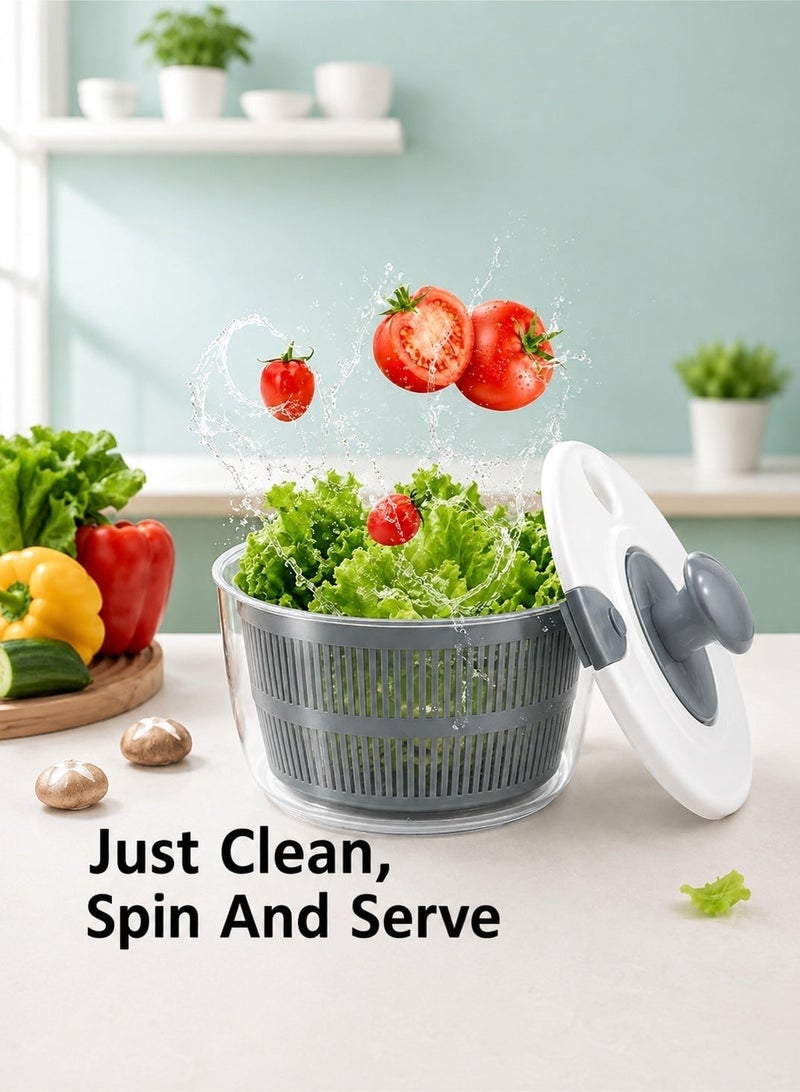 Master Gold Manual Vegetable Dryer 5L Large Rotating Handle | Professional Salad Dryer with Clear Bowl and Inner Basket | Quickly Dry Lettuce, Herbs, Fruits, Practical Kitchen Tool - Image 5