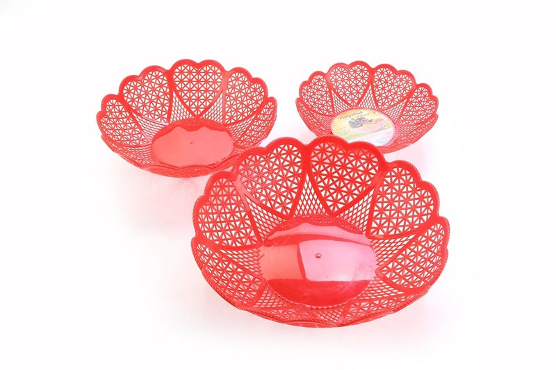 Nayasa Heart 3 Piece Plastic Fruit Basket Set Fruit Basket for Kitchen Plastic Tokri for Vegetables Plastic Baskets for Vegetables 298 cm X 298 cm X 8 cm Red - Image 1