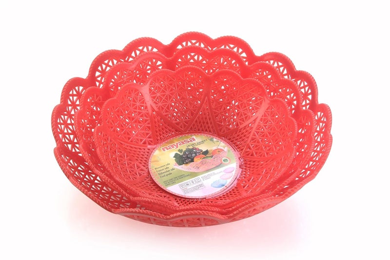 Nayasa Heart 3 Piece Plastic Fruit Basket Set Fruit Basket for Kitchen Plastic Tokri for Vegetables Plastic Baskets for Vegetables 298 cm X 298 cm X 8 cm Red - Image 2