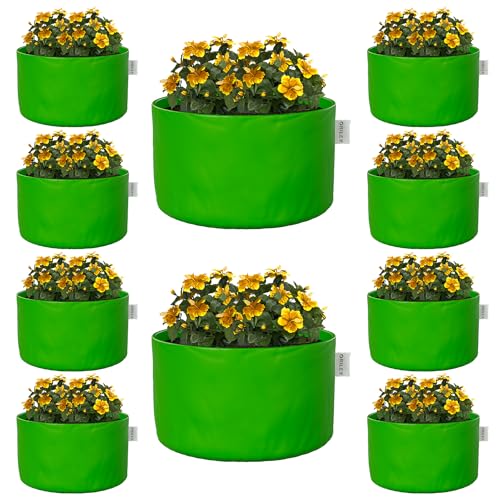 ORILEY Grow Bags Heavy Duty HDPE Plants Flower Growing Bag Floor Standing Mount Type for Home Garden Balcony Terrace Kitchen Nursery (Green, Round Without Handle, 250 GSM 6 x 6 inch Pack of 10) - Image 1