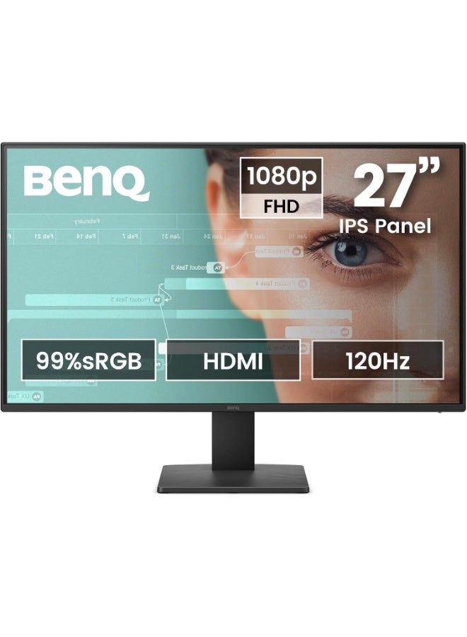 بين كيو [موديل 2026] شاشة BenQ GW2791P مقاس 27 بوصة بدقة FHD، لوحة IPS، معدل تحديث 120 هرتز، تغطية 99% من ألوان sRGB، زمن استجابة 1 مللي ثانية MPRT، تقنية حماية العين، معتمدة Eyesafe، منفذ HDMI 1.4، منفذ DisplayPort 1.2، VESA MediaSync، حواف فائقة النحافة، وتقنية تقليل الضوء الأزرق black - Image 1