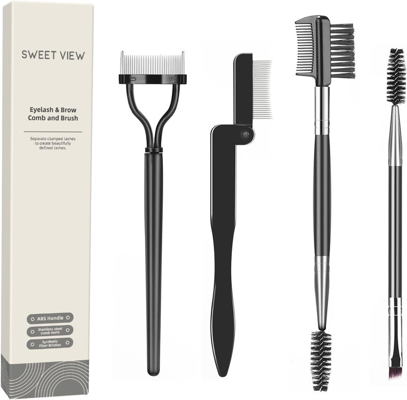SWEET VIEW Eyelash Comb Lash Separator Tool Brow Brush & Lash Spoolie Professional Eye Makeup Tools (4 Pieces Set) - Image 1