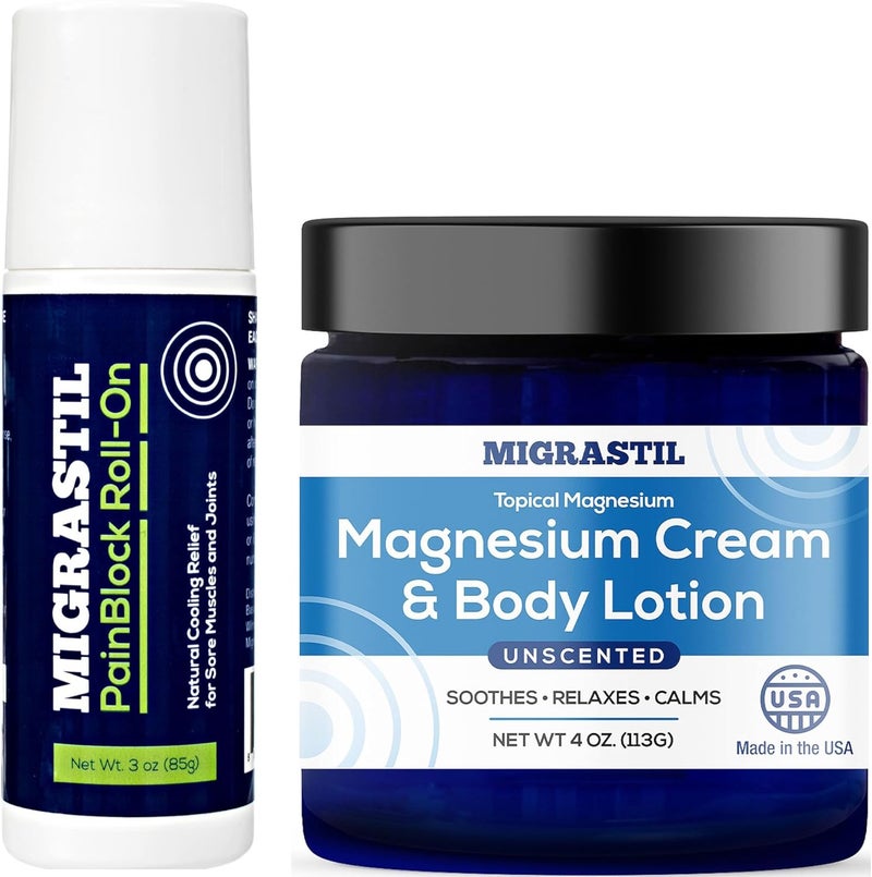 Basic Vigor Migrastil PainBlock RollOn  Unscented Topical Magnesium Cream Bundle Made in The USA - Image 1