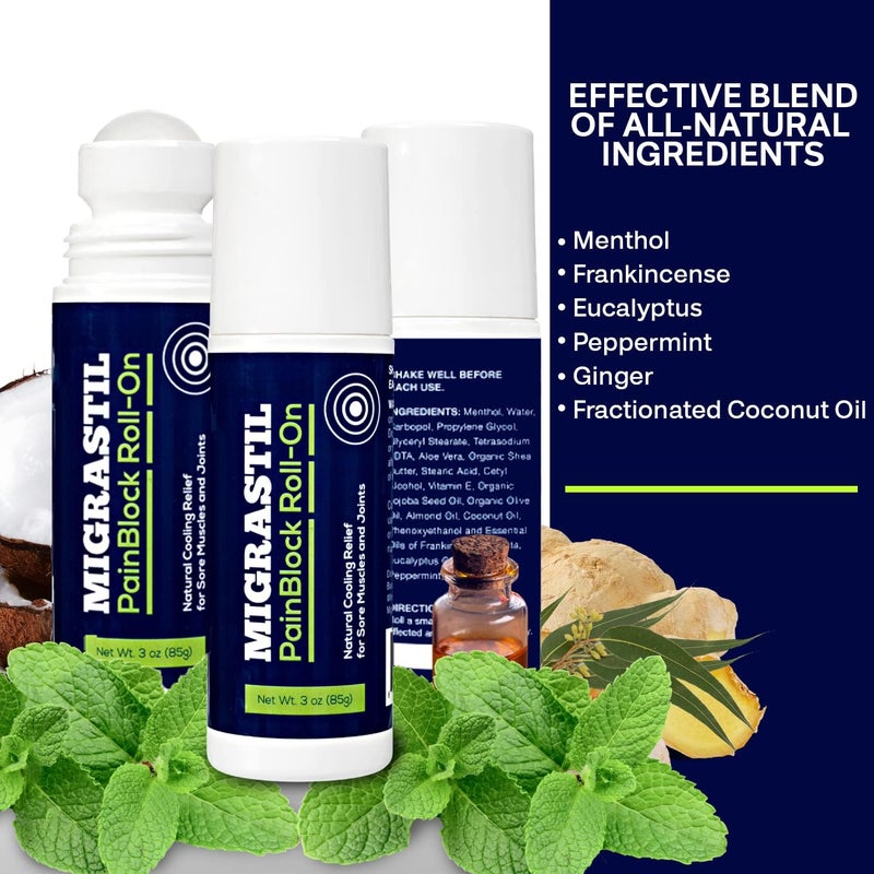 Basic Vigor Migrastil PainBlock RollOn  Unscented Topical Magnesium Cream Bundle Made in The USA - Image 4