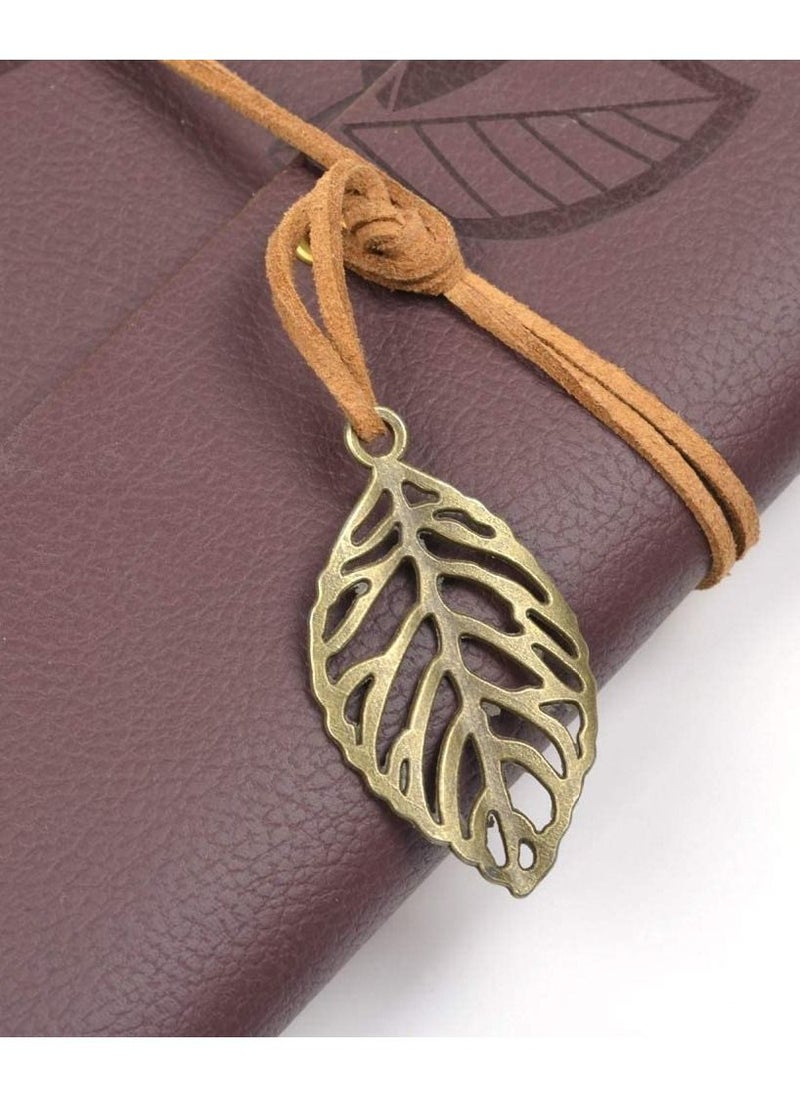 Y&D - Leather Notebook, Vintage Retro Pu Cover Writing Journal Diary Leaf Pattern Spiral Blank String Daily Notepad Unlined Paper Pendants Classic Embossed Loose - Image 1