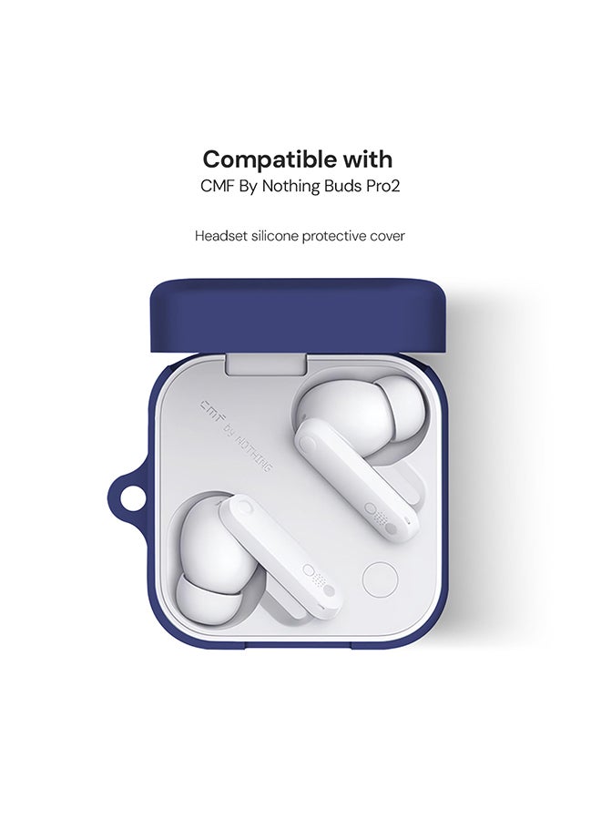 O Ozone Silicone Case For CMF By Nothing Buds Pro 2, Shockproof and Scratch-Resistant Full-Body Protection Cover with Anti-Lost Keychain- Dark Blue  - Image 2