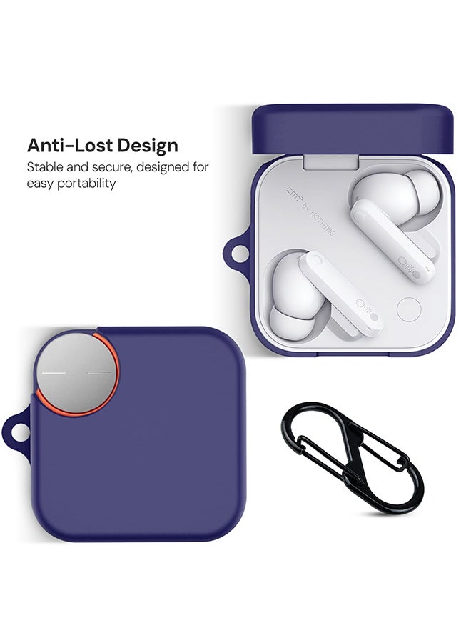 O Ozone Silicone Case For CMF By Nothing Buds Pro 2, Shockproof and Scratch-Resistant Full-Body Protection Cover with Anti-Lost Keychain- Dark Blue  - Image 5