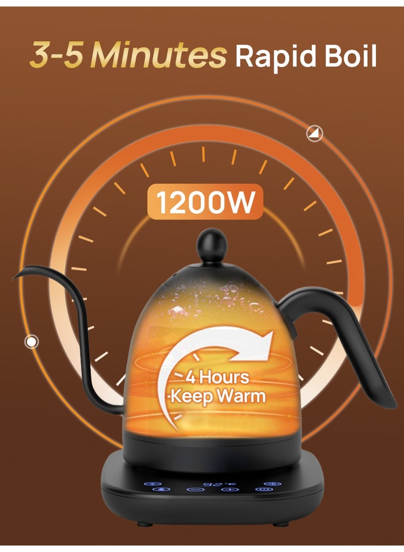 Brutelle Electric Gooseneck Kettle V60 Coffee Kettle Tea Kettle 0.8L 1200W Power Adjustable Temperature with Insulation Quick Heating Perfect for Pour-Over Coffee at Home and Office Matte Black - Image 3
