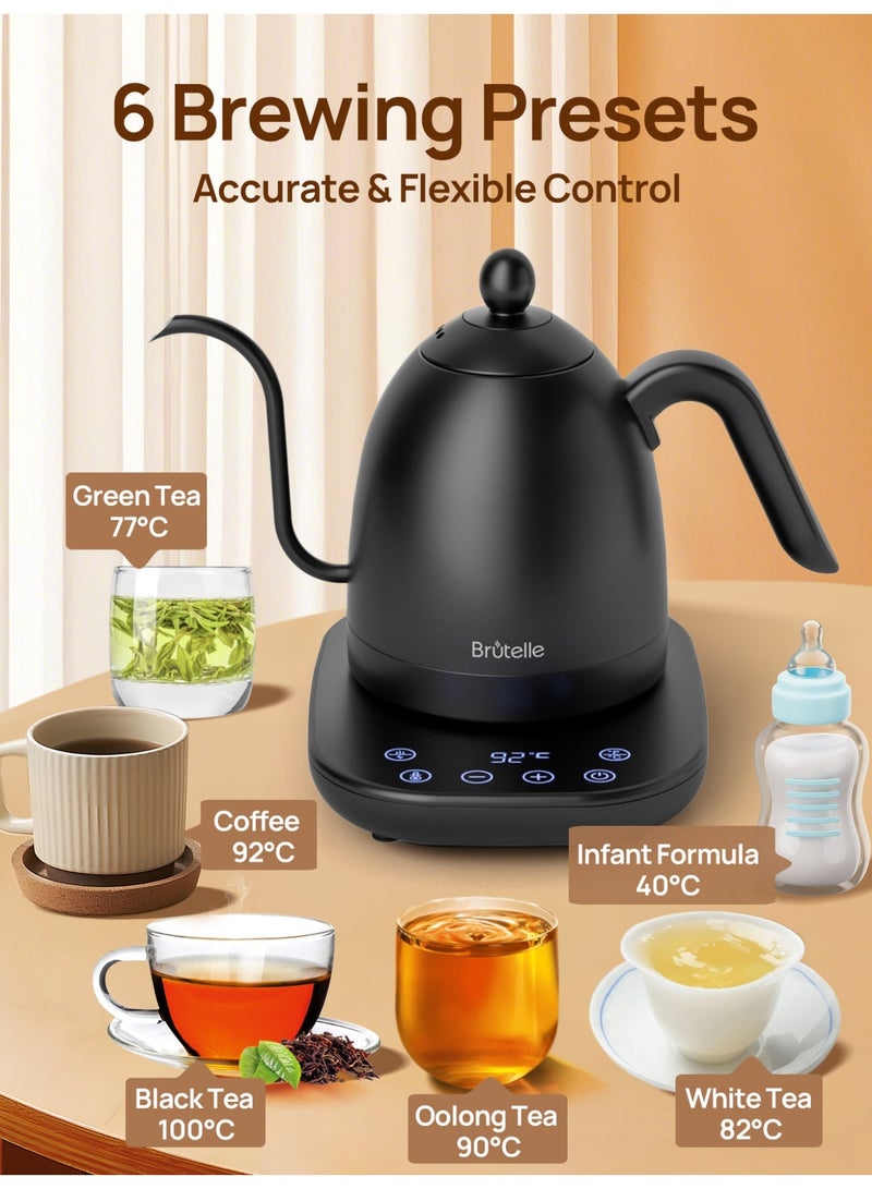 Brutelle Electric Gooseneck Kettle V60 Coffee Kettle Tea Kettle 0.8L 1200W Power Adjustable Temperature with Insulation Quick Heating Perfect for Pour-Over Coffee at Home and Office Matte Black - Image 4