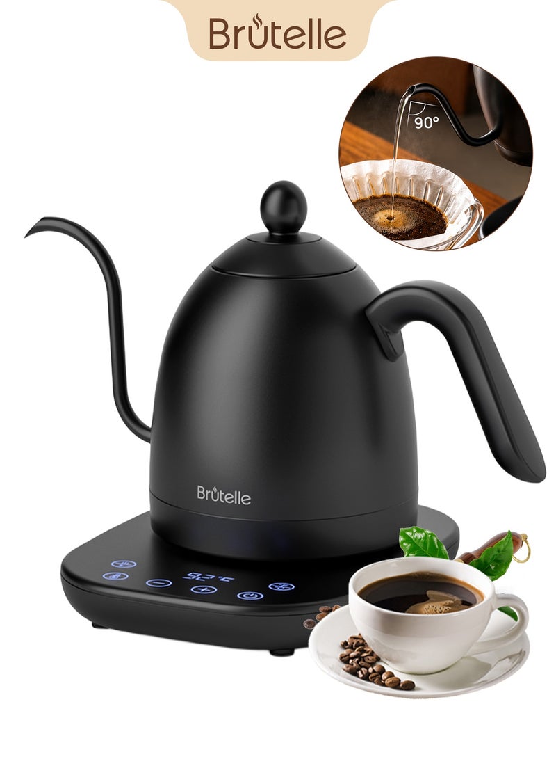 Brutelle Electric Gooseneck Kettle V60 Coffee Kettle Tea Kettle 0.8L 1200W Power Adjustable Temperature with Insulation Quick Heating Perfect for Pour-Over Coffee at Home and Office Matte Black - Image 1