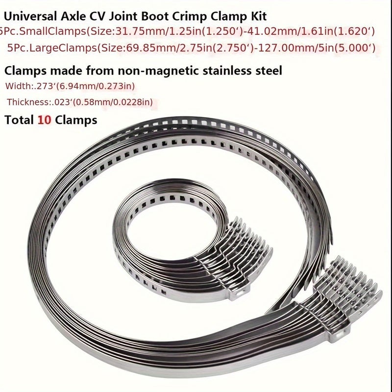 Universal CV Joint Boot Clamp Kit 10Pcs Small Large Stainless Steel - Image 1