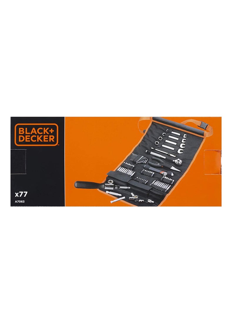 BLACK+DECKER - 77 Pieces Automotive Roll-up Kit with Socket Wrenches & Screwdriver Bitsets - Image 1