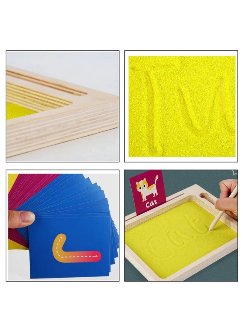 Wooden Sand Tray Writing Learning Toy for Kids – Educational Handwriting Practice Set with Wooden Pen, Letters, Numbers, and Animal Words – Fine Motor Skills and Sensory Development Toy for Preschoo - Image 2