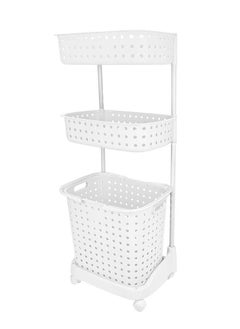 RollsTimi  3-Layer Laundry Basket With Wheels White 42x34x45.5cm  - Image 1
