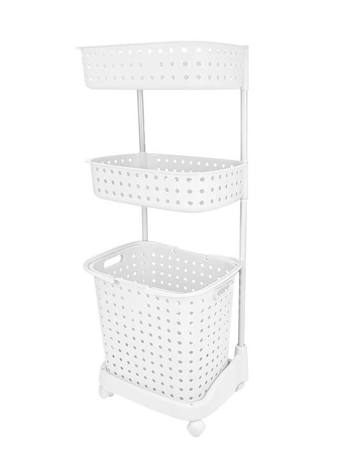 RollsTimi  3-Layer Laundry Basket With Wheels White 42x34x45.5cm - Image 1