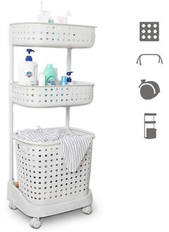 RollsTimi  3-Layer Laundry Basket With Wheels White 42x34x45.5cm  - Image 2
