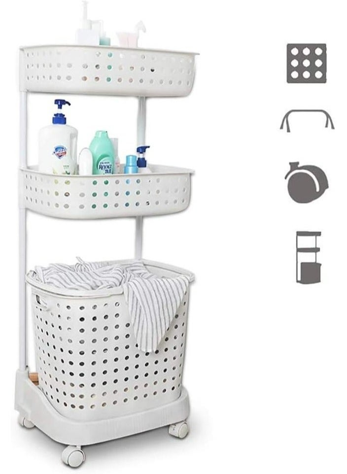 RollsTimi  3-Layer Laundry Basket With Wheels White 42x34x45.5cm - Image 2