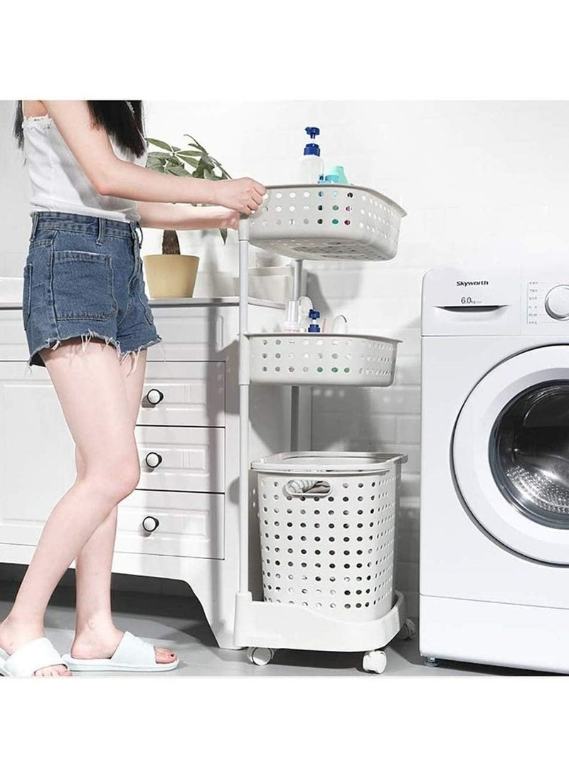 RollsTimi  3-Layer Laundry Basket With Wheels White 42x34x45.5cm - Image 4