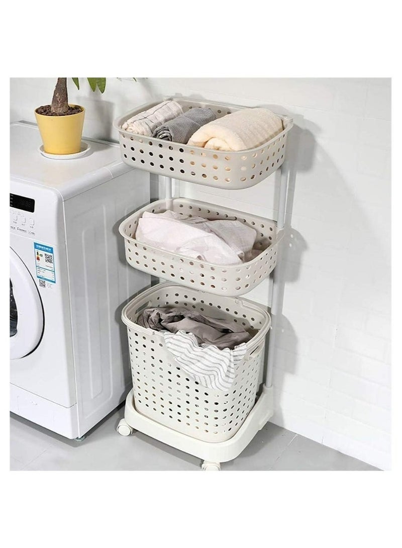 RollsTimi  3-Layer Laundry Basket With Wheels White 42x34x45.5cm - Image 5