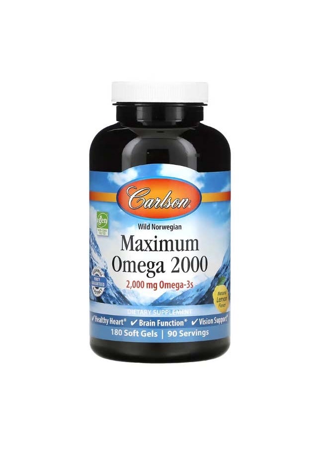 Carlson Wild Norwegian Maximum Omega 2000 Natural Lemon 1000 mg 180 Soft Gels  - Image 1