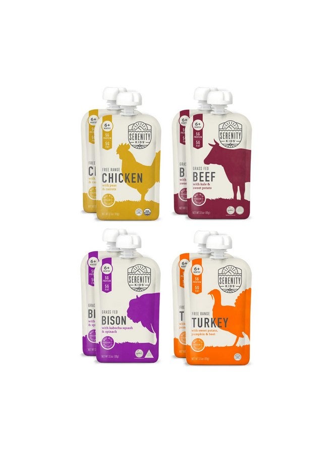 Serenity Kids 6+ Months Baby Food Pouches Puree Made with Ethically Sourced Meats & Organic Veggies - 3.5 Ounce BPA-Free Pouch - Variety Pack - Baby Puree - 8 Count - Baby Food Meat - Image 1