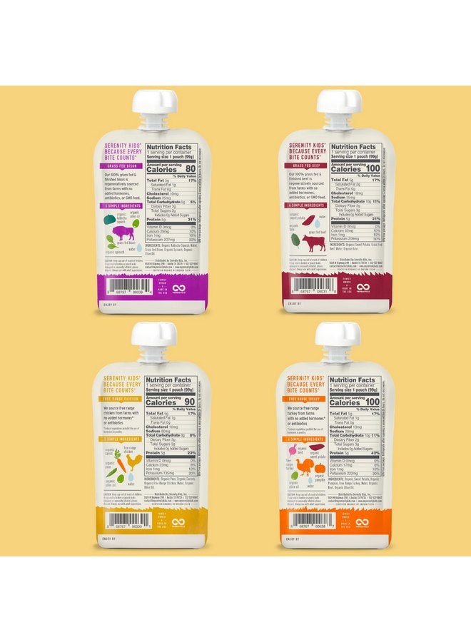 Serenity Kids 6+ Months Baby Food Pouches Puree Made with Ethically Sourced Meats & Organic Veggies - 3.5 Ounce BPA-Free Pouch - Variety Pack - Baby Puree - 8 Count - Baby Food Meat - Image 2