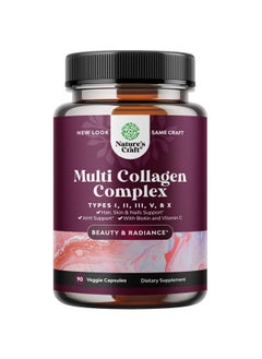 Natures Craft Advanced Multi Collagen Complex Biotin And Collagen Supplement For Men And Women With Bioperine And Vitamin C Type 1 2 3 5 & X Collagen Pills For Bone And Joint Support Hair Skin And Nails  - Image 1