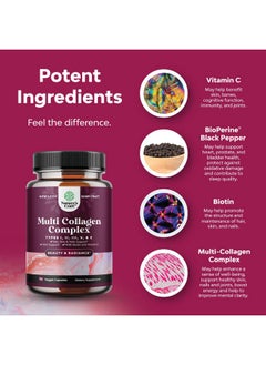 Natures Craft Advanced Multi Collagen Complex Biotin And Collagen Supplement For Men And Women With Bioperine And Vitamin C Type 1 2 3 5 & X Collagen Pills For Bone And Joint Support Hair Skin And Nails  - Image 5