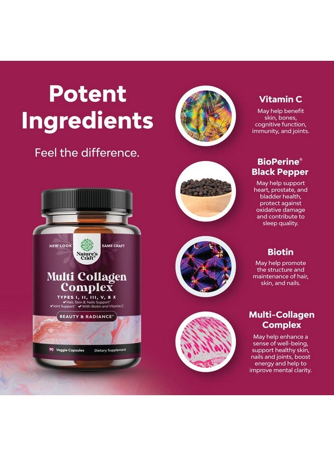 Natures Craft Advanced Multi Collagen Complex Biotin And Collagen Supplement For Men And Women With Bioperine And Vitamin C Type 1 2 3 5 & X Collagen Pills For Bone And Joint Support Hair Skin And Nails  - Image 5