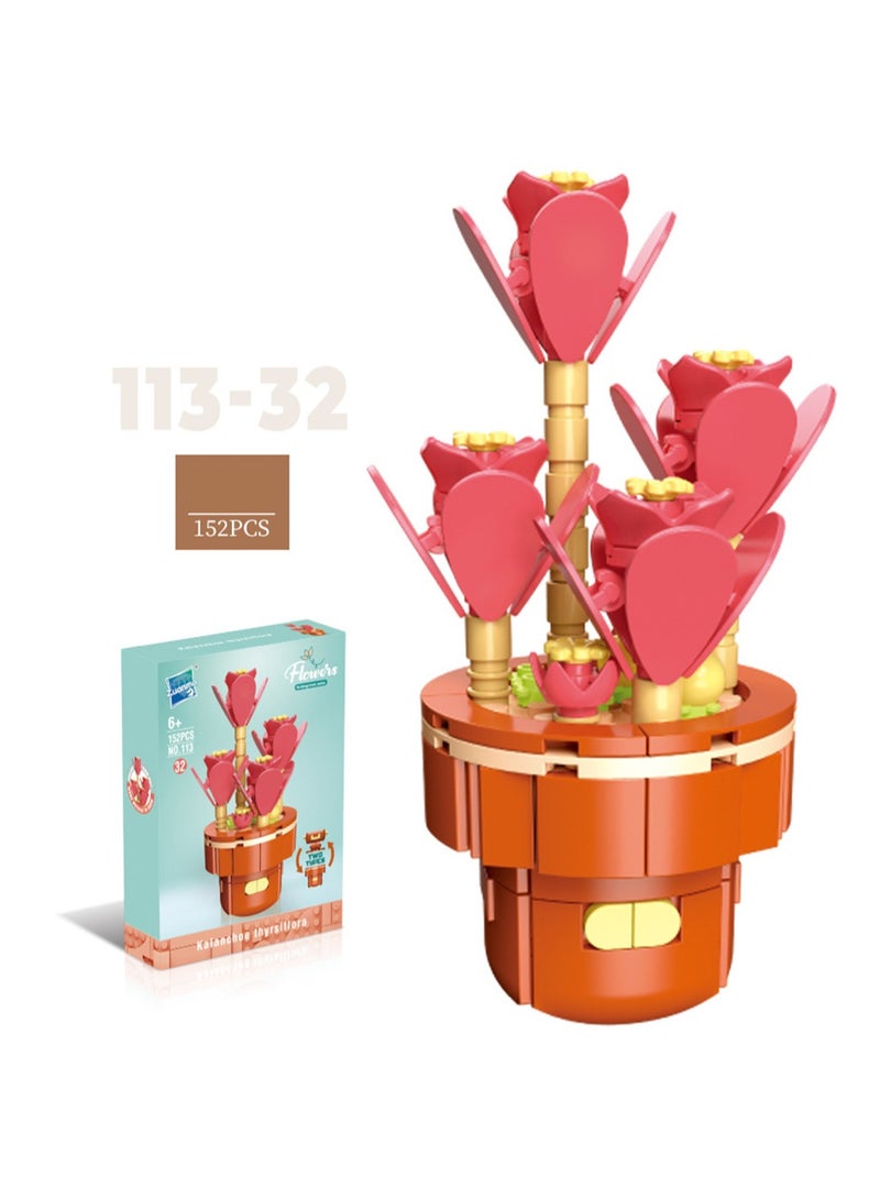 DIY Mini Flower Pot Plant Building Block Toys, Colorful and Cute Small Bonsai Plant Basket, Creative Plant Series Home Office Decoration Desktop Accessories Birthday Gift(Tang seal 162pcs) - Image 1