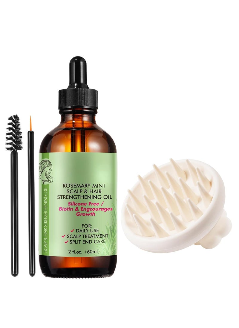 Bieyoc Rosemary Oil for Hair 60ml, Rosemary Oil With A Silicon Massage Brush, Strengthens Hair and Nourishes Scalp 