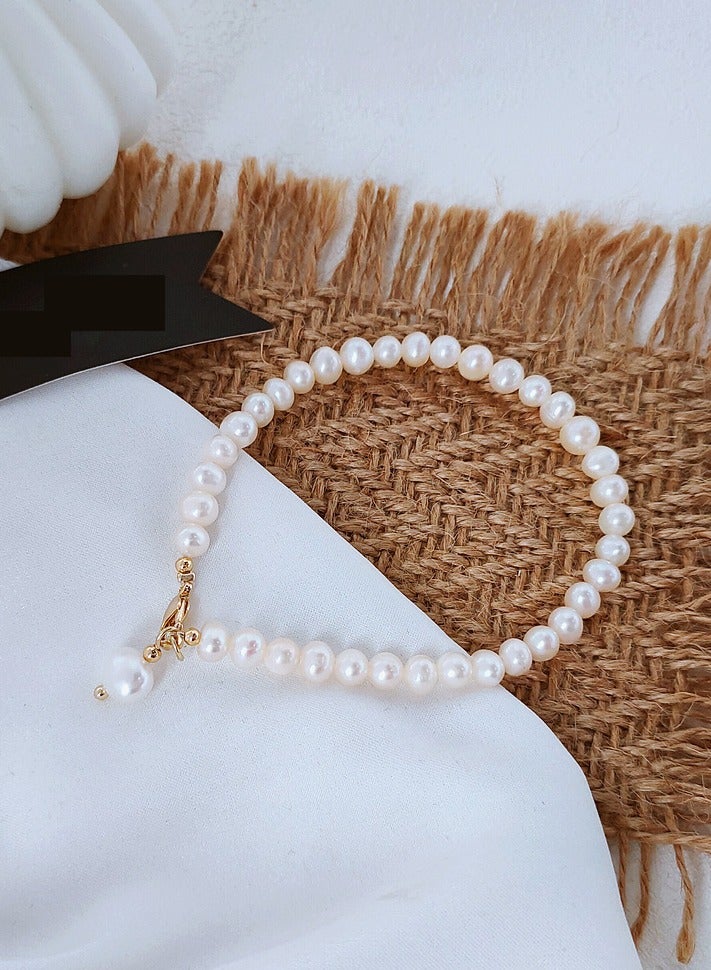 Retro Forest Natural Freshwater Pearl Plating 14K Genuine Gold Simple, Super Immortal, Beautiful and Noble Bracelet for Women - Image 1