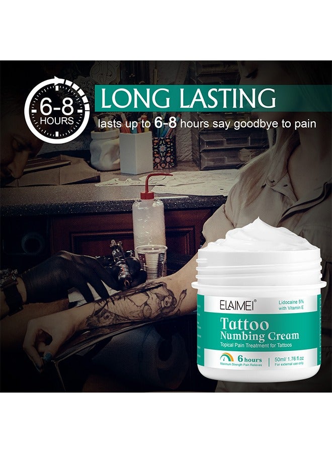 Elaimei Tattoo Numbing Cream, with Vitamin E, Topical Pain Treatment for Tattoos, 6-Hour Maximum Intensity Pain Relief, Repair Embroidery Soothing and Analgesic Cream - 50ML - Image 2