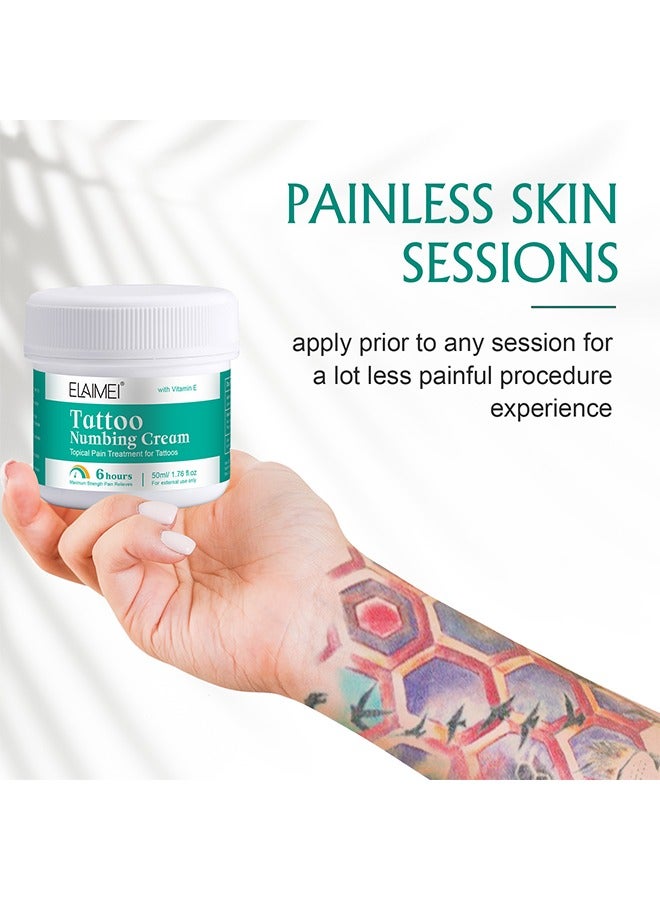 Elaimei Tattoo Numbing Cream, with Vitamin E, Topical Pain Treatment for Tattoos, 6-Hour Maximum Intensity Pain Relief, Repair Embroidery Soothing and Analgesic Cream - 50ML - Image 5