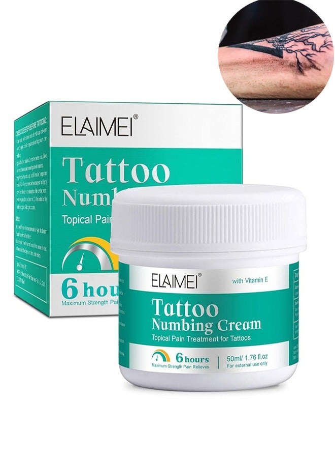Elaimei Tattoo Numbing Cream, with Vitamin E, Topical Pain Treatment for Tattoos, 6-Hour Maximum Intensity Pain Relief, Repair Embroidery Soothing and Analgesic Cream - 50ML - Image 1