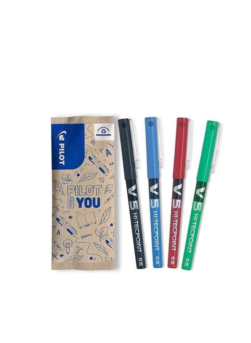 PILOT 4-Piece Hi-tecpoint V5 Fine Rollerball Pen Multicolour