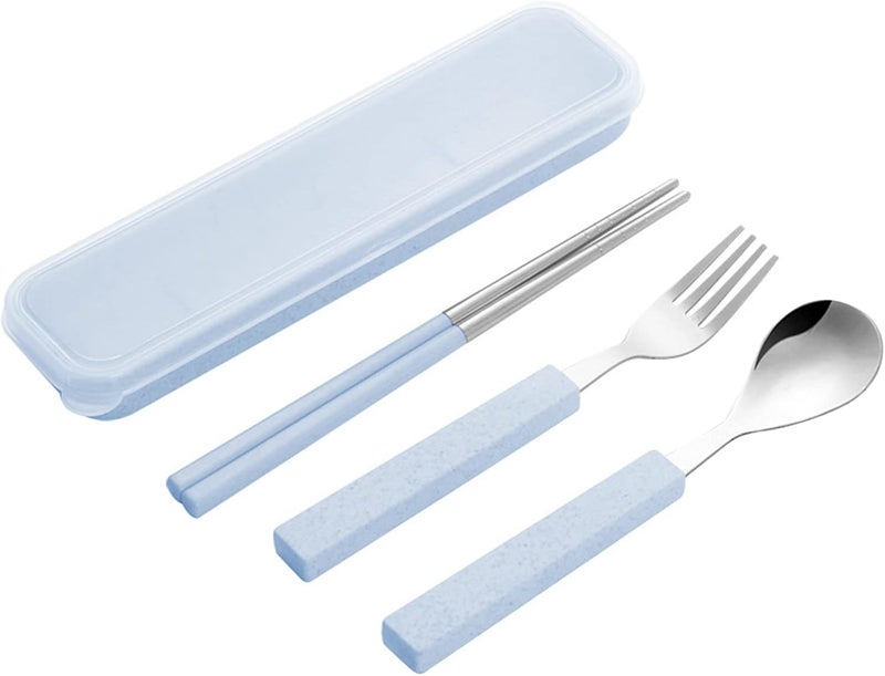 VANRA 3Piece Children Utensils Set 188 Stainless Steel Child Flatware Set Silverware Spoon Fork Chopstick Set with Travel Case for Kids Lunch Box - Image 1