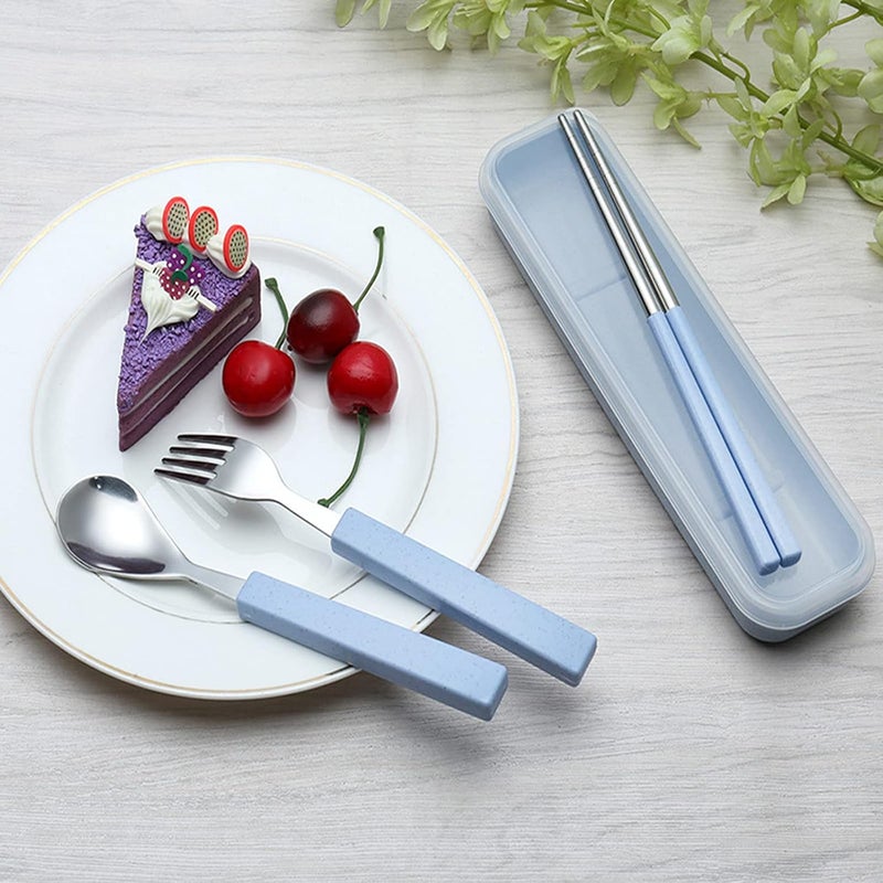 VANRA 3Piece Children Utensils Set 188 Stainless Steel Child Flatware Set Silverware Spoon Fork Chopstick Set with Travel Case for Kids Lunch Box - Image 2