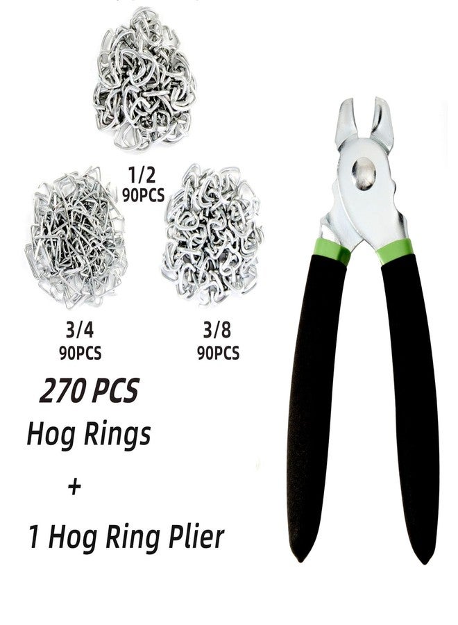 TFUTLT Hog Ring Pliers Kit with 270 Pcs 3/4" 1/2" 3/8" Galvanized Steel Hog Rings,Hog Ring Pliers Kit for Auto Upholstery and Fencing,Bagging,DIYCraft,Furniture - Image 2