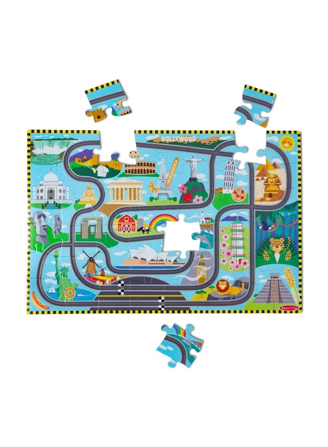 Melissa & Doug Race Around The World Tracks Floor Puzzle (48 Pieces) - Image 1
