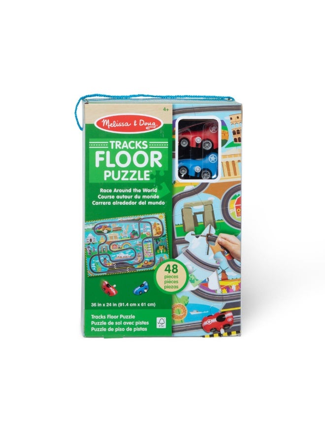 Melissa & Doug Race Around The World Tracks Floor Puzzle (48 Pieces) - Image 2