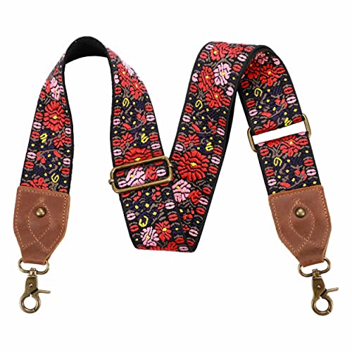 Nefelibata Purse Strap 2Cowhide Head Wide Shoulder Strap Adjustable ReplacementRetro Jacquard Embroidery Multipattern Crossbody Bag Straps for HandbagCrossbody BagsShoulder BagsPink Embroidery - Image 1