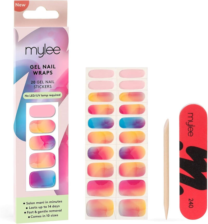 Mylee Gel Nail Wraps Sunset Boulevard 10 PreCured Gel Stickers for Instant Mani No Lamp Needed ChipResistant Glossy Finish Lasts Up to 14 Days Easy to Apply Vegan CrueltyFree
