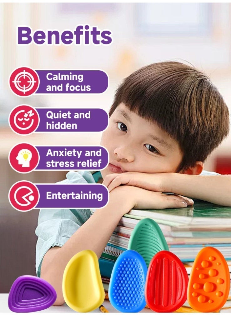 SENSORY Fidget Toys Sensory Stones 3PCS Silicone Stress Relief Toy Worry Stone Textured Anxiety Stone (Orange, Yellow, Purple) - Image 4