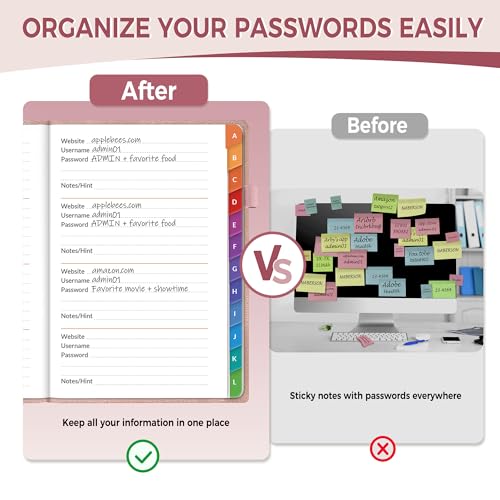SUNEE Password Book with Colorful Alphabetical Tabs, Password Books for Seniors, Password Keeper Book for Computer and Internet Address Website Login, 5.3''x 7.7''- Rose Gold - Image 3