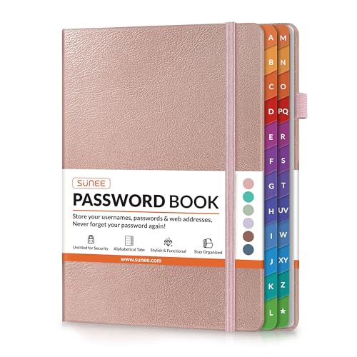 SUNEE Password Book with Colorful Alphabetical Tabs, Password Books for Seniors, Password Keeper Book for Computer and Internet Address Website Login, 5.3''x 7.7''- Rose Gold - Image 1