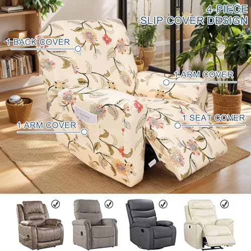 Eco-Ancheng Recliner Slipcovers 4-Pieces Recliner Chair Covers Lazy Boy Chair Covers Stretch Recliner Couch Covers Fitted Non Slip Reclining Slipcovers Furniture Protector for Recliner with Pocket - Image 4